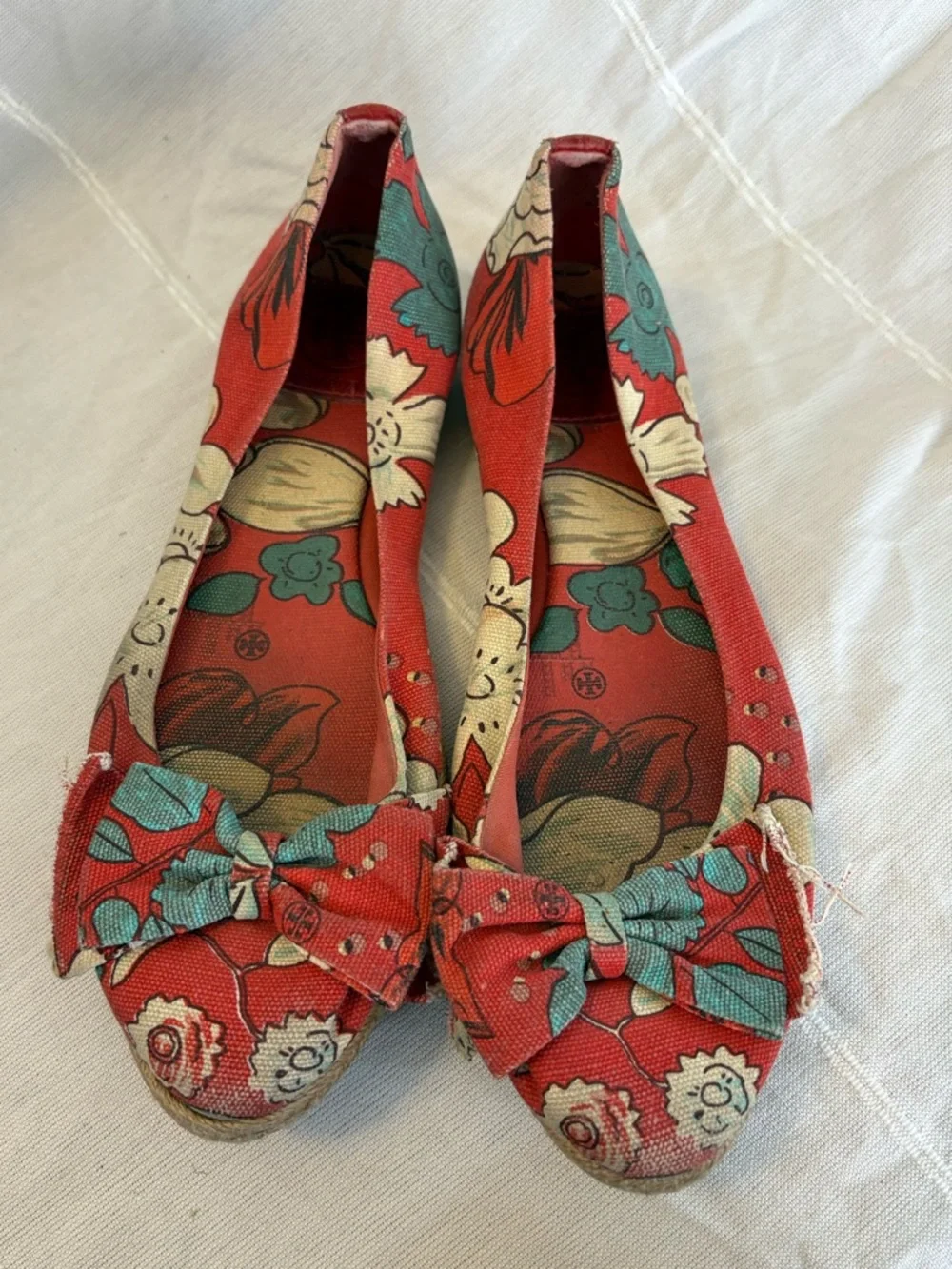 Tory Burch Tasmin floral canvas espadrille flats.
